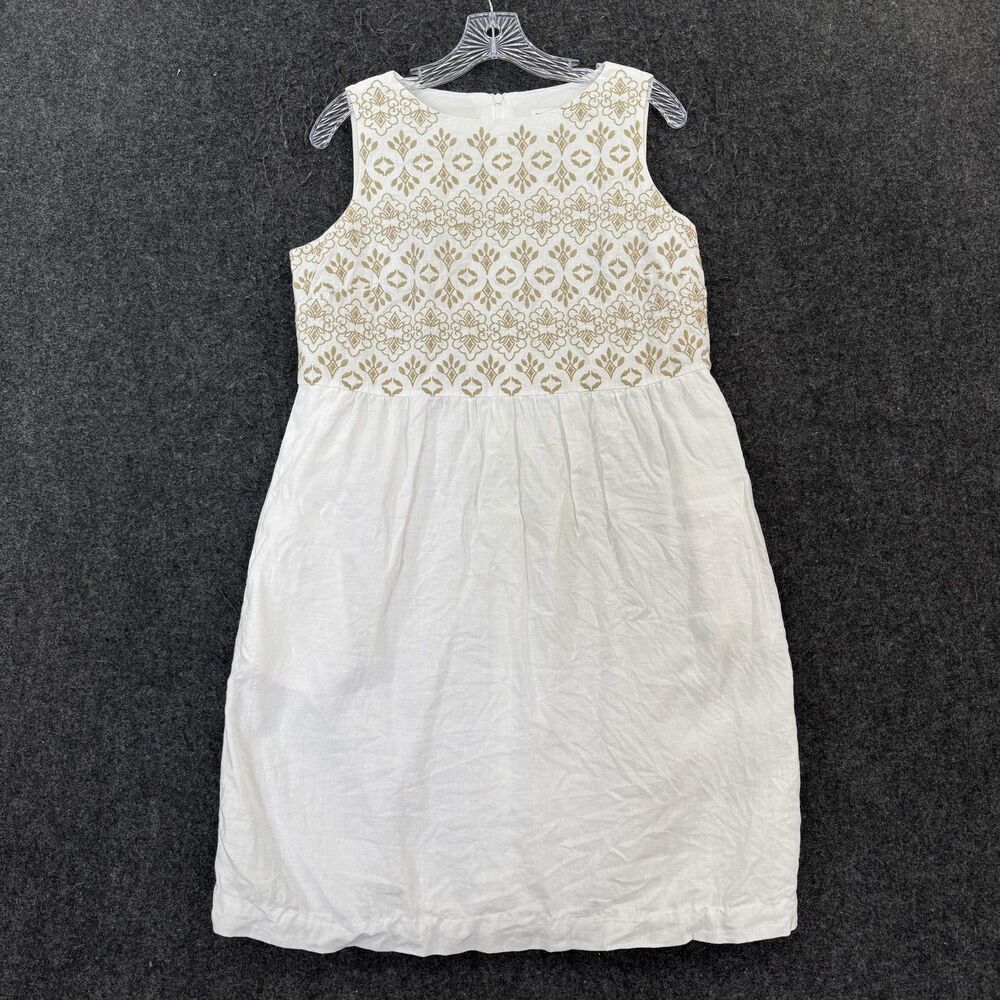 J. Jill Love Linen Dress Women's 8 White Embroidered Fit Flare Pockets